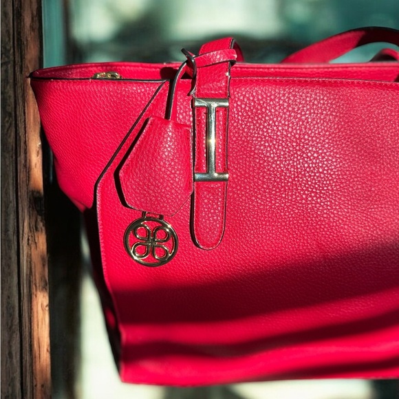 Charming Charlie Red Vegan Leather Tote Shoulder Bag - Picture 2 of 8